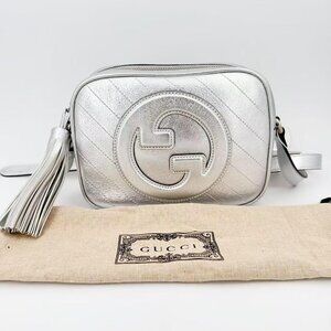 Gucci Small Blondie Shoulder Bag Silver With Dust Bag
